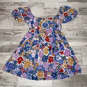 Sugar + Lip2 Women’s Medium Floral Puff Sleeve Smocked Back Mini Dress